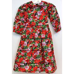 Vtg 90s Sylvia Whyte Neiman Marcus Girls Dress Sz 8 Red Winter Roses Christmas